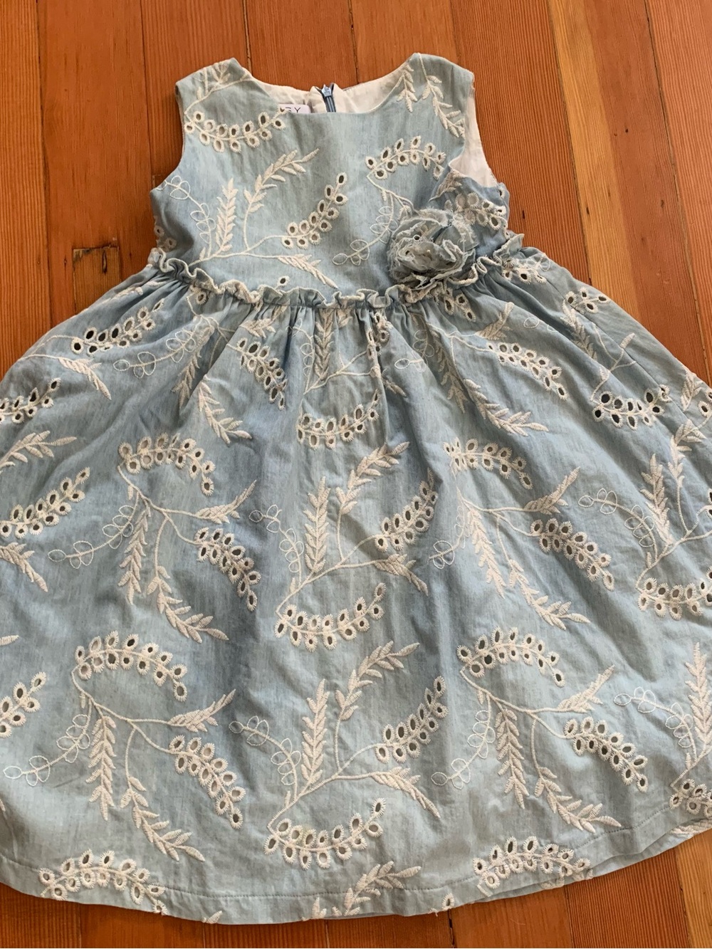Elsy Baby Chambray Embroidered Eyelet Floral Dress Sz 4T